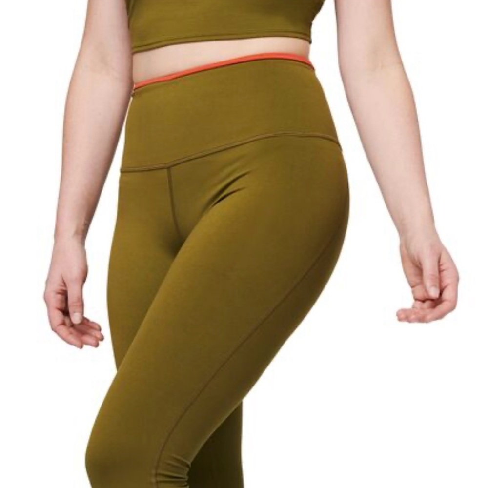 cotopaxi Olive Green High-Waist Leggings with Red Trim